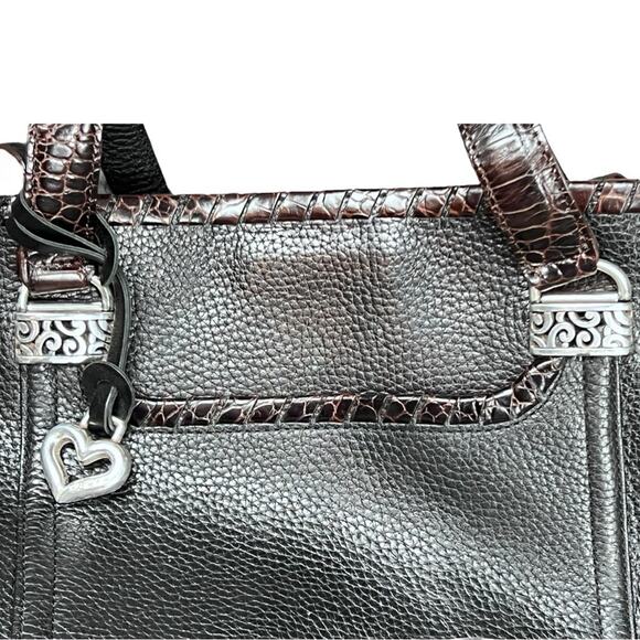 Brighton Satchel, Black Pebble grained, Brown Croc embossed Leather Shoulder Bag - Picture 3 of 6